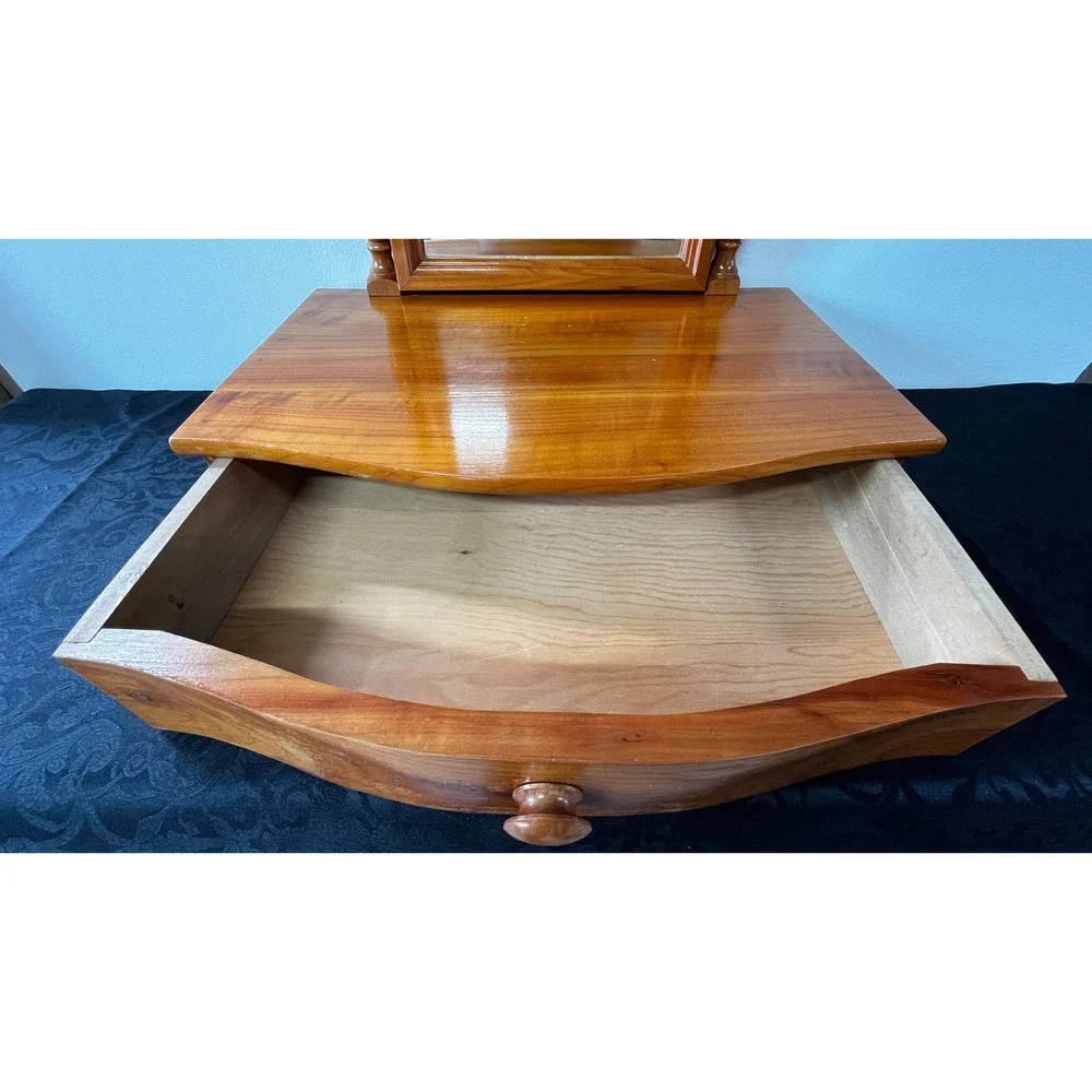 Vtg Wood Swivel Vanity Mirror Tabletop Dressing Station Storage Drawer 19x17.75
